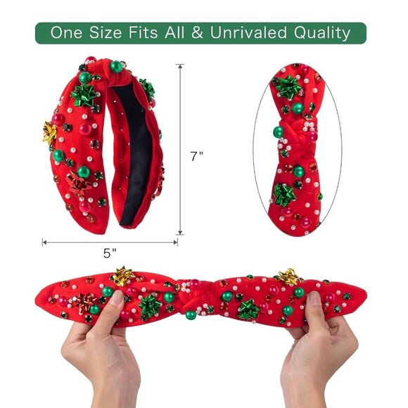 Christmas Headbands Set for Women Pearl Rhinestone Red Green Holiday Party Acces main image 6
